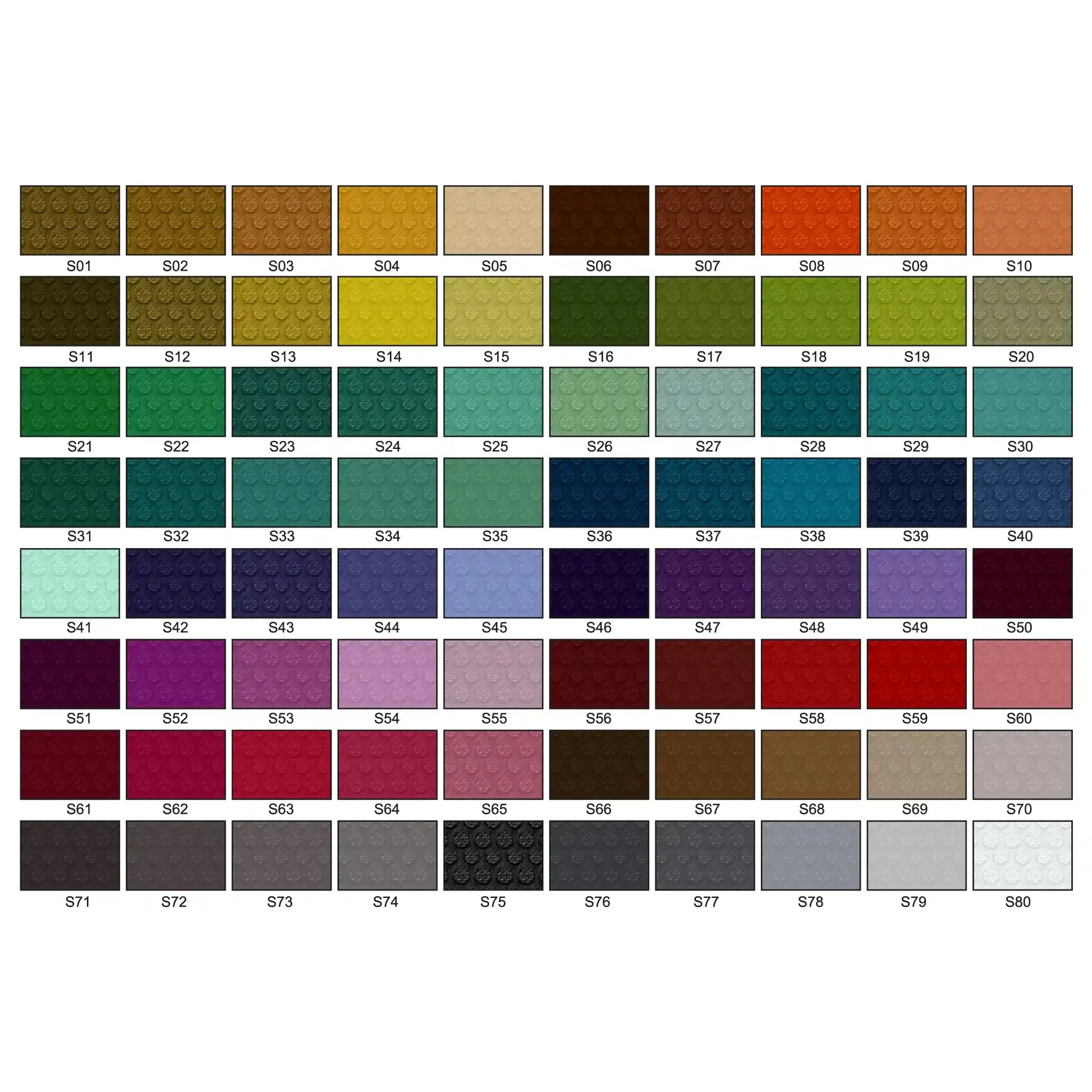 Nuancier des coloris disponibles pour la personnalisation du tapis logo en caoutchouc industriel.