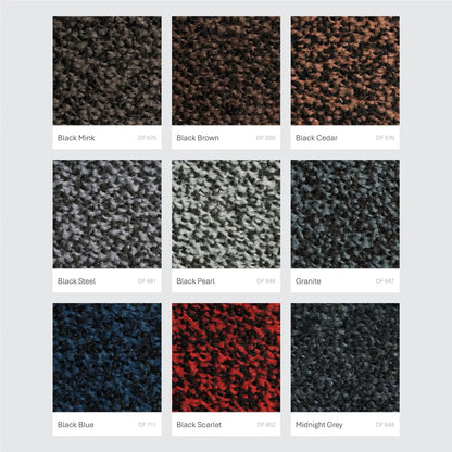 Échantillons de coloris disponibles pour un tapis d’entrée professionnel destiné aux environnements à fort trafic.