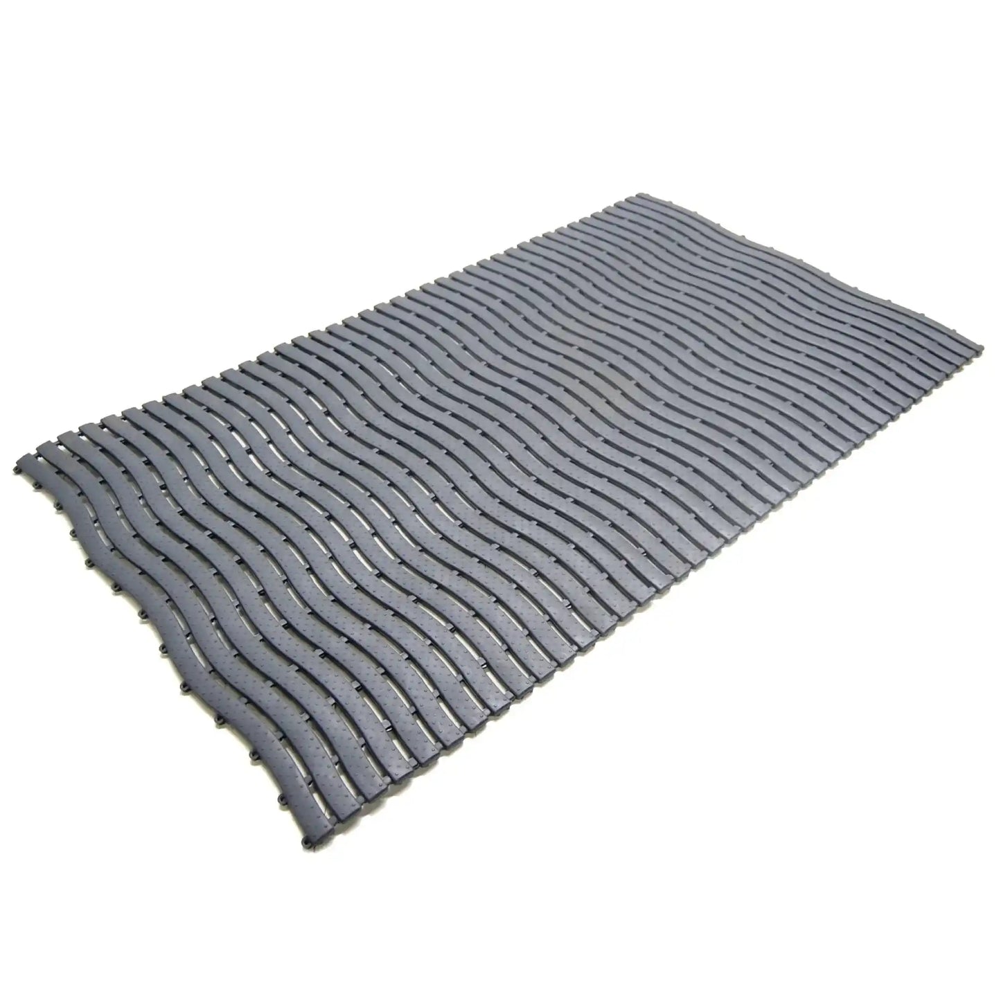 Revêtement drainant antidérapant gris résistant à l’humidité, idéal pour piscines, spas, douches et vestiaires.